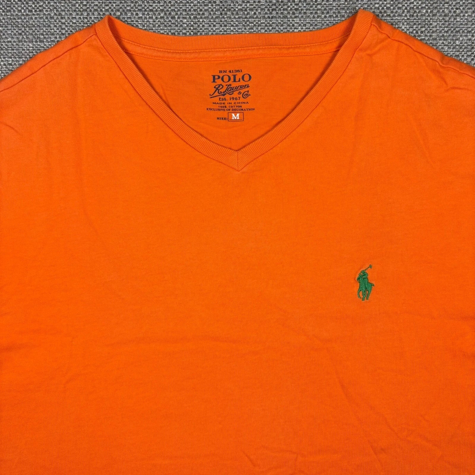 Polo Ralph Lauren Men's T-Shirt M Short Sleeve Orange V-Neck Regular Embroidery