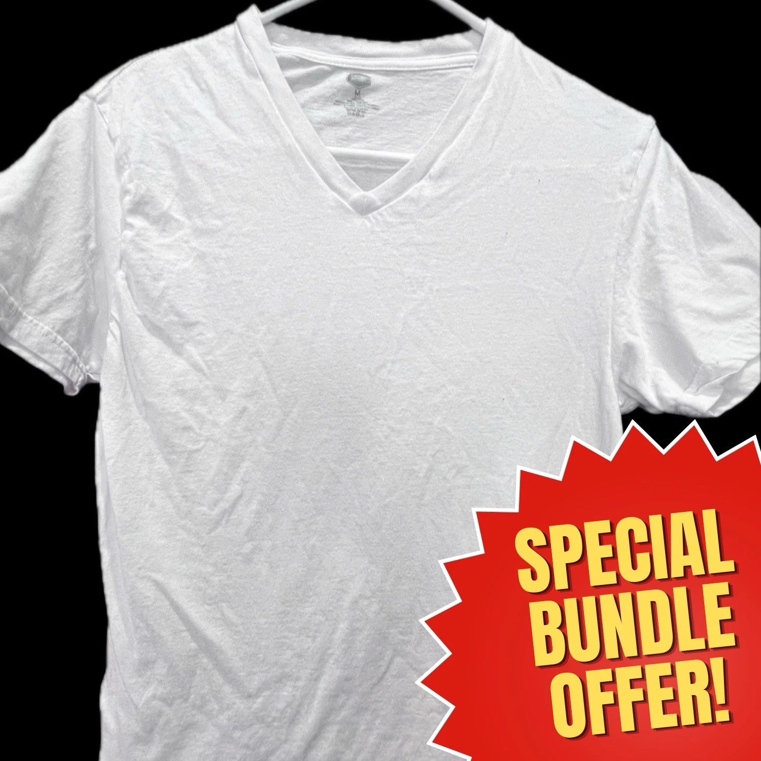 Lot of 4 Berkley Jensen White Cotton V-Neck T-Shirt Men's M Short Sleeve Jersey