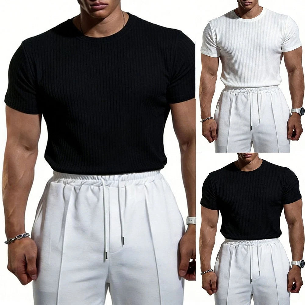 Slim Fit T-Shirt Fitness Training Tee 95% Polyester 5% Spandex Ribbed Fabric
