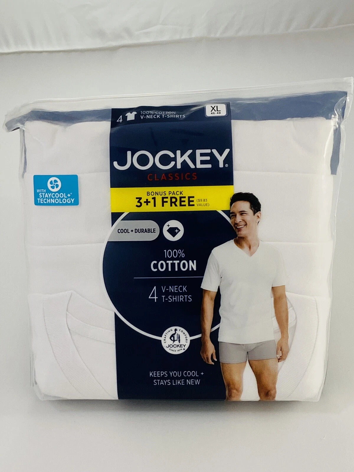 Jockey Men's Classic 4-Pack V-Neck T-Shirt Staydry Undershirts NEW X-Large XL