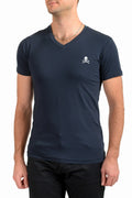 Philipp Plein Men's Navy Blue Short Sleeve Logo Print V-Neck T-Shirt US L IT 52