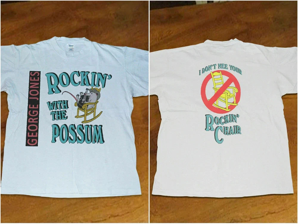 VTG GEORGE JONES TOUR ROCKIN WITH THE POSSUM CHAIR T SHIRT