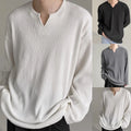 Autumn Ready Men's Long Sleeve T Shirts with Striped Design and V Neck Style