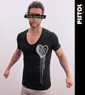 Pistol Boutique Herren Slim Fit Schwarzes Tiefes V-Neck T-Shirt Love Heart Print