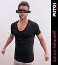 Pistol Boutique Herren Slim Fit Schwarzes T-Shirt Mit Tiefem V-Ausschnitt