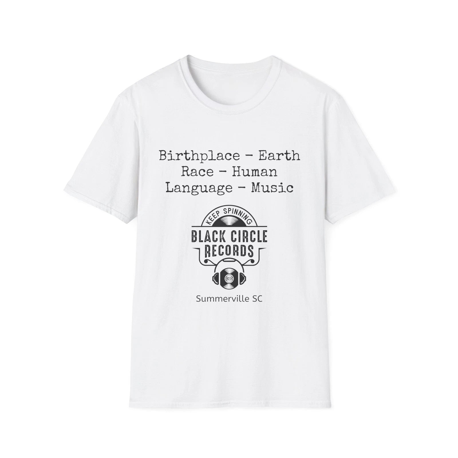 Birthplace Earth Race Human Language Music Vinyl Record Store T-Shirt Festival