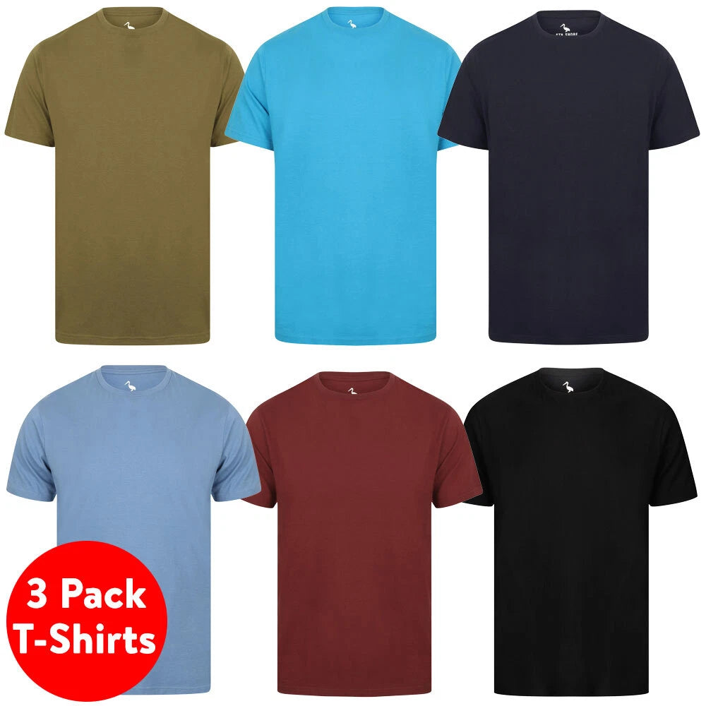 South Shore Men's T-Shirts 3 Pack Plain Basic 100% Cotton Crew Neck Multi Set