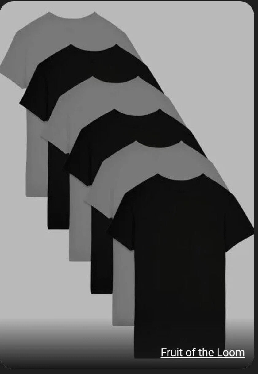 Fruit Of The Loom,Men's Short Sleeve Crew T-Shirt,Size L, Black And Gray, 6 Pack