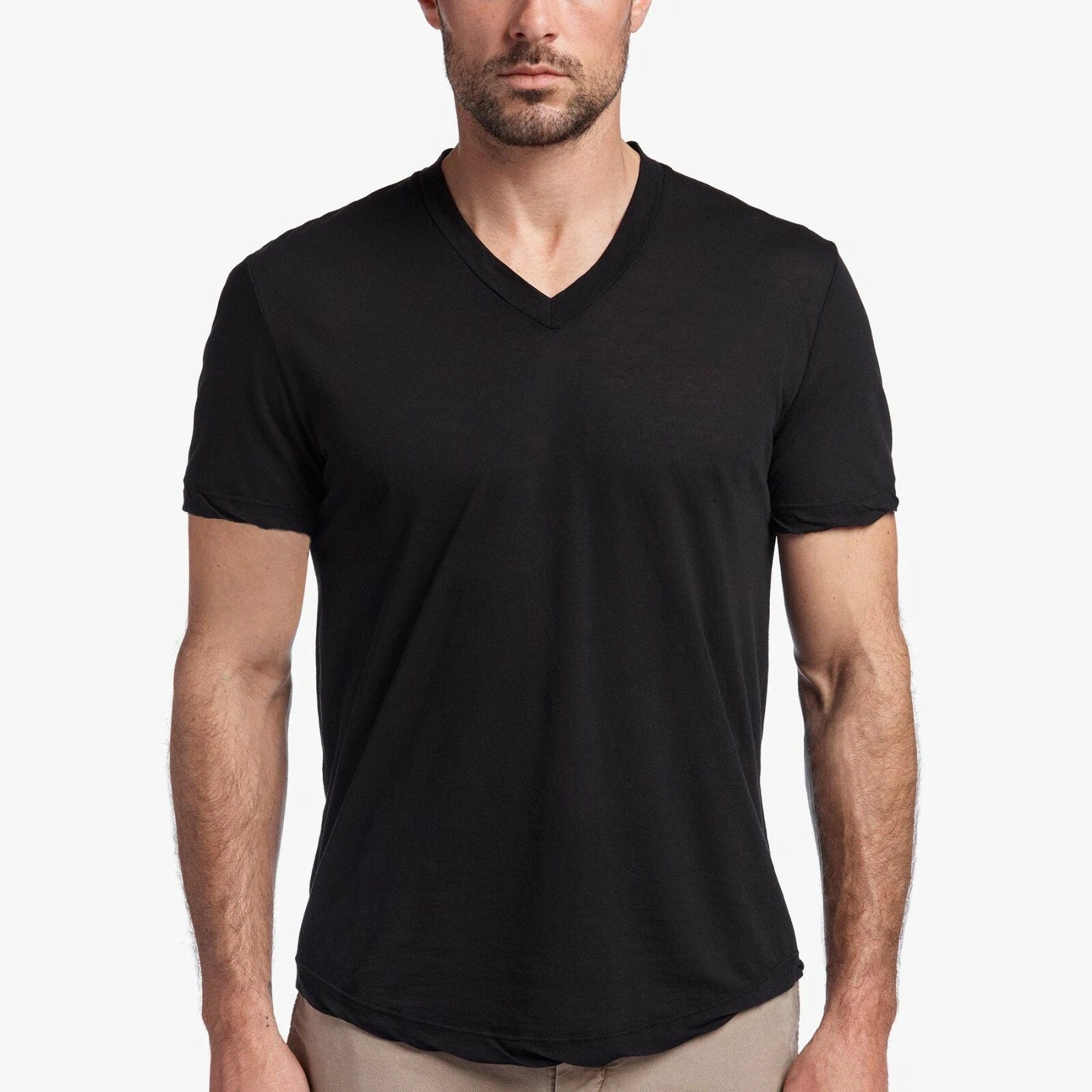 James Perse Men Relaxed Fit S/S V-neck Cotton T-Shirt Solid Black  MLJ3352