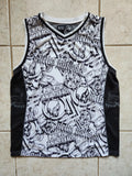 Metal Mulisha Men’s XL All-Over Print Skull Jersey Tank - White/Black Y2K Moto