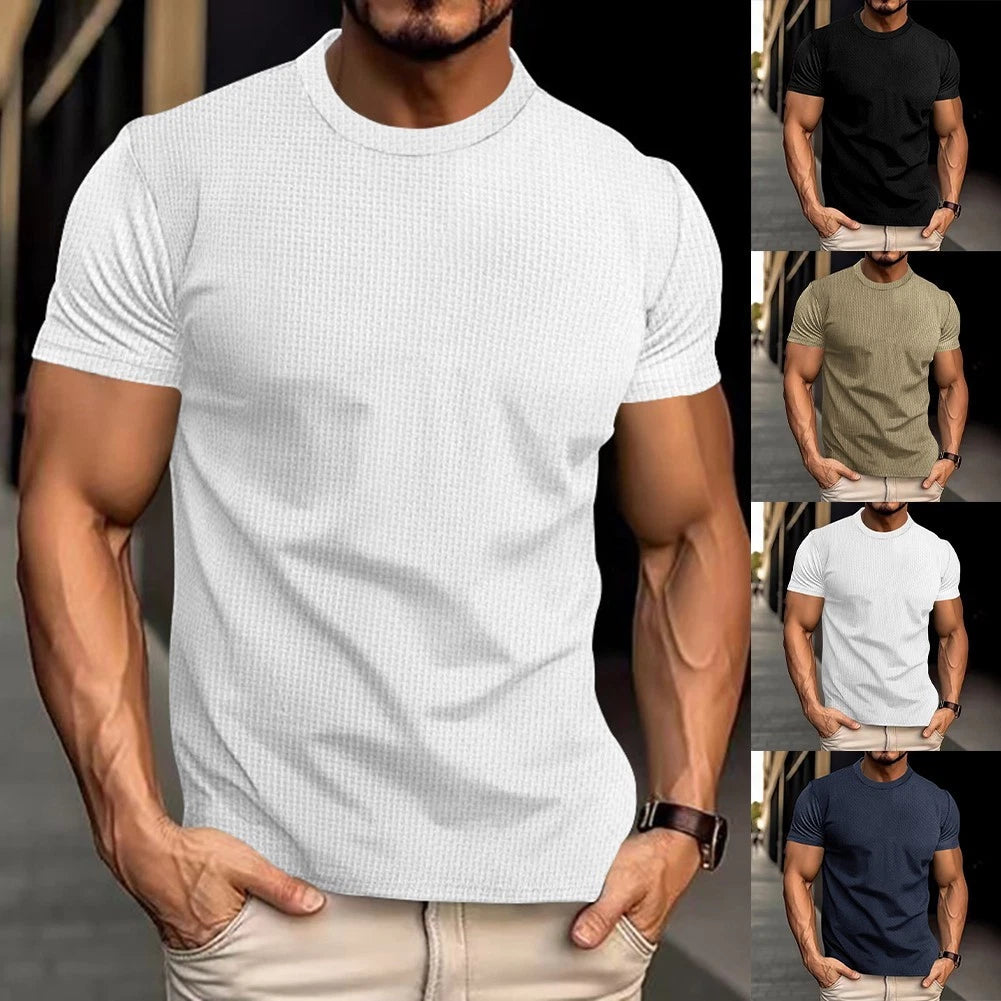 Men Slim Fit Short Sleeve Quick Drying T Shirt Round Neck Athletic Top