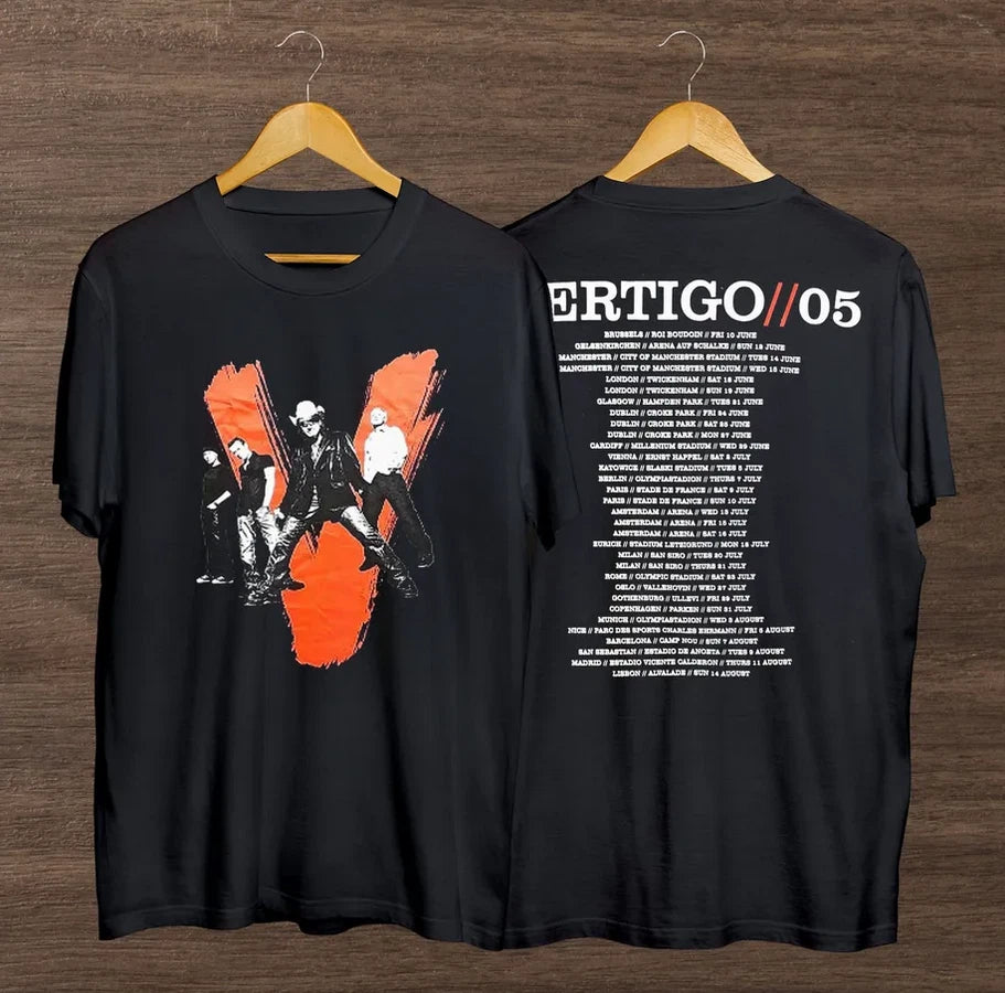 U2 Vertigo Tour 2005 T-Shirt, Vintage U2 Rock Band Double Sided T-Shirt Gifts