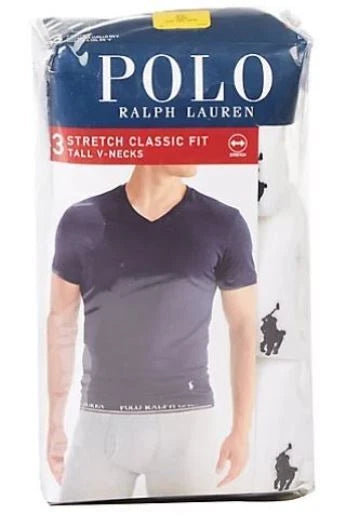 3 POLO RALPH LAUREN MENS SIZE 1XL TO 4XL BIG & TALL WHITE STRETCH V-NECK T-SHIRT