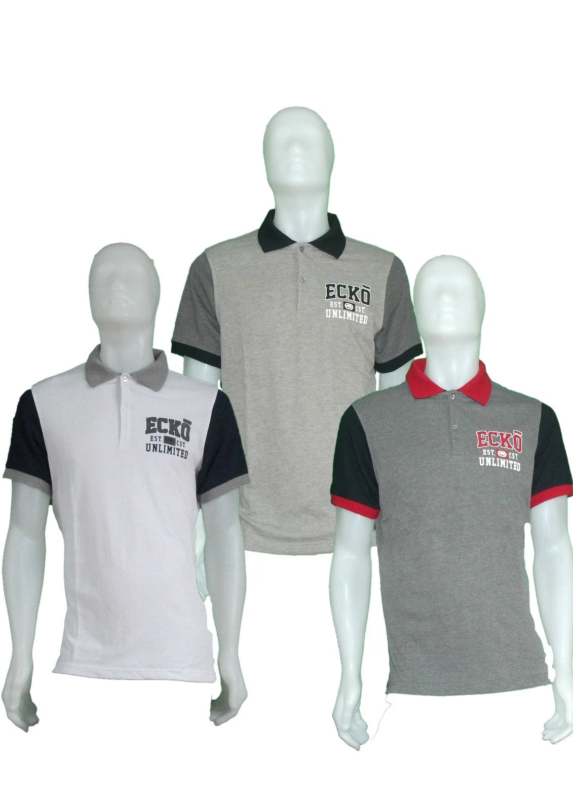 ECKO POLO NECK T-SHIRT (DARK GREYS, GREYS & WHITES)