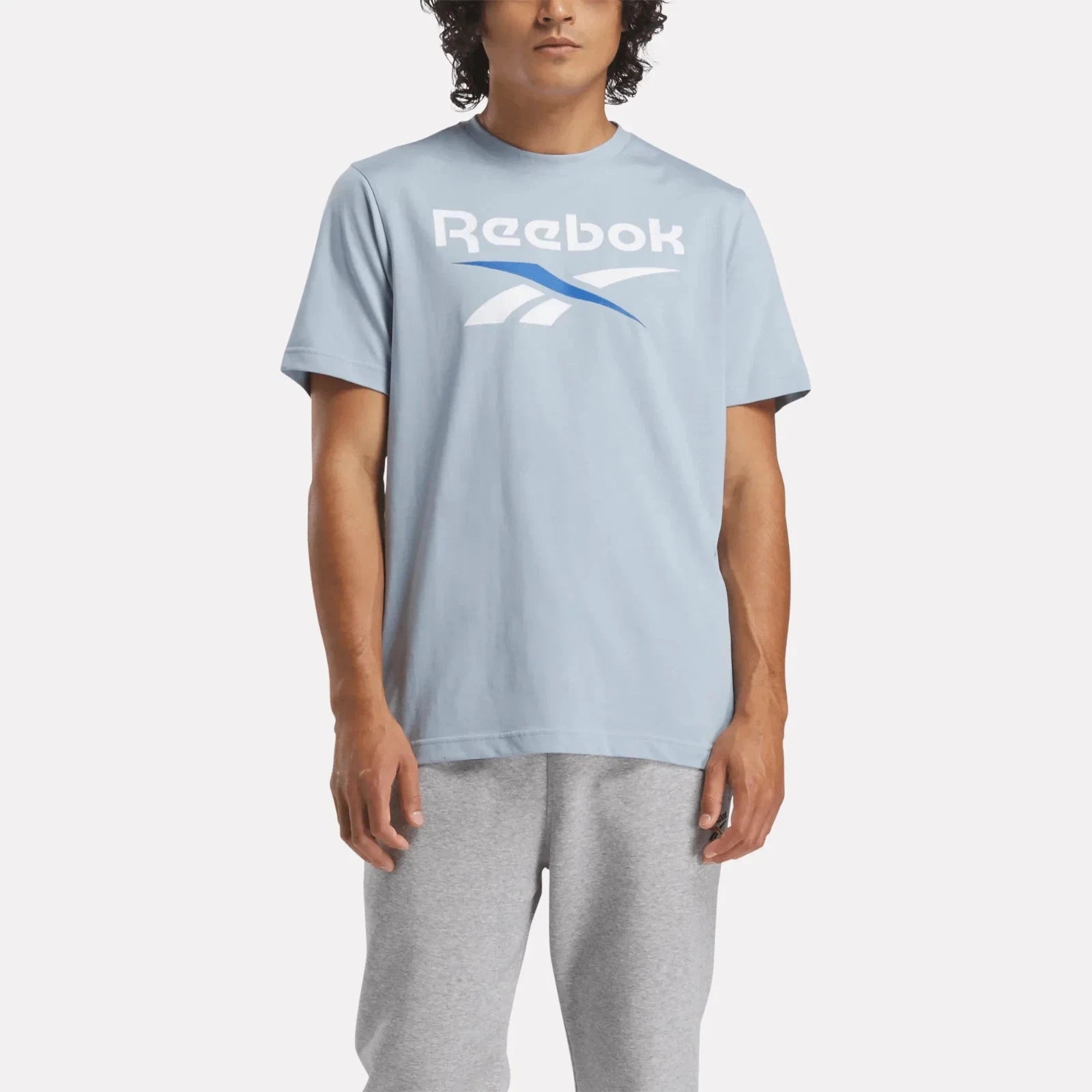 Reebok Stacked Logo Tee Men's T-Shirt - Black, M- UPGRADE BLUE