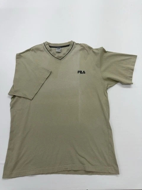 Fila Men's Olive Green V-Neck Cotton T-Shirt Logo Size L VGUC