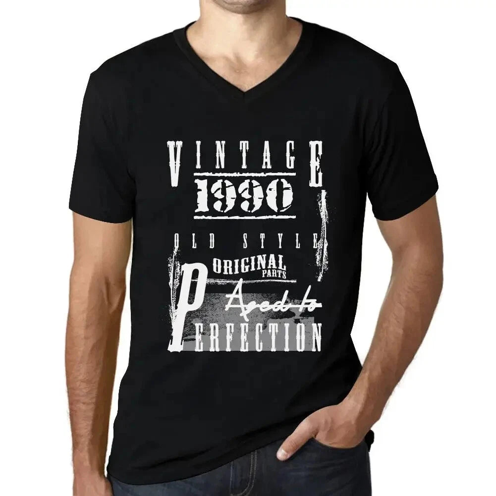 Men's Graphic T-Shirt V Neck Original Parts Aged to Perfection 1990 34th