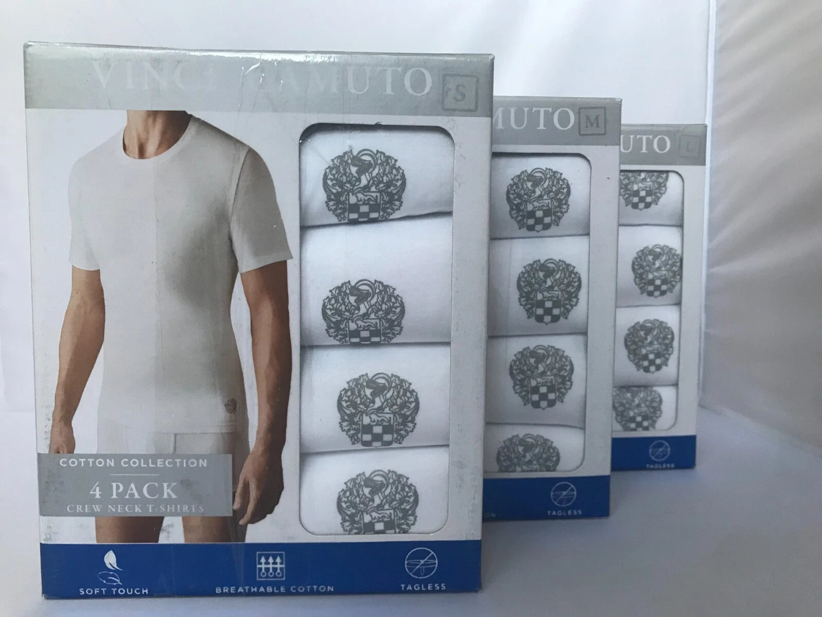Vince Camuto 4 Crew Neck T-Shirts L White Cotton Classic Fit, Tagless SHIPS FREE