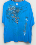 Vintage Affliction style shirt mens 2XL XXL blue y2k grunge cross wings