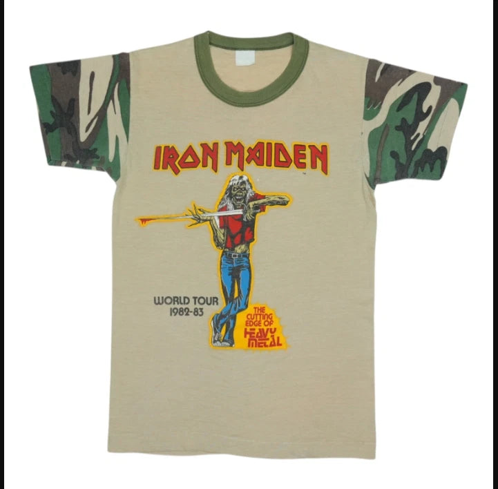 1982 IRON MAIDEN World Tour Camo Vintage T-Shirt Reprint (Ultra-cotton)