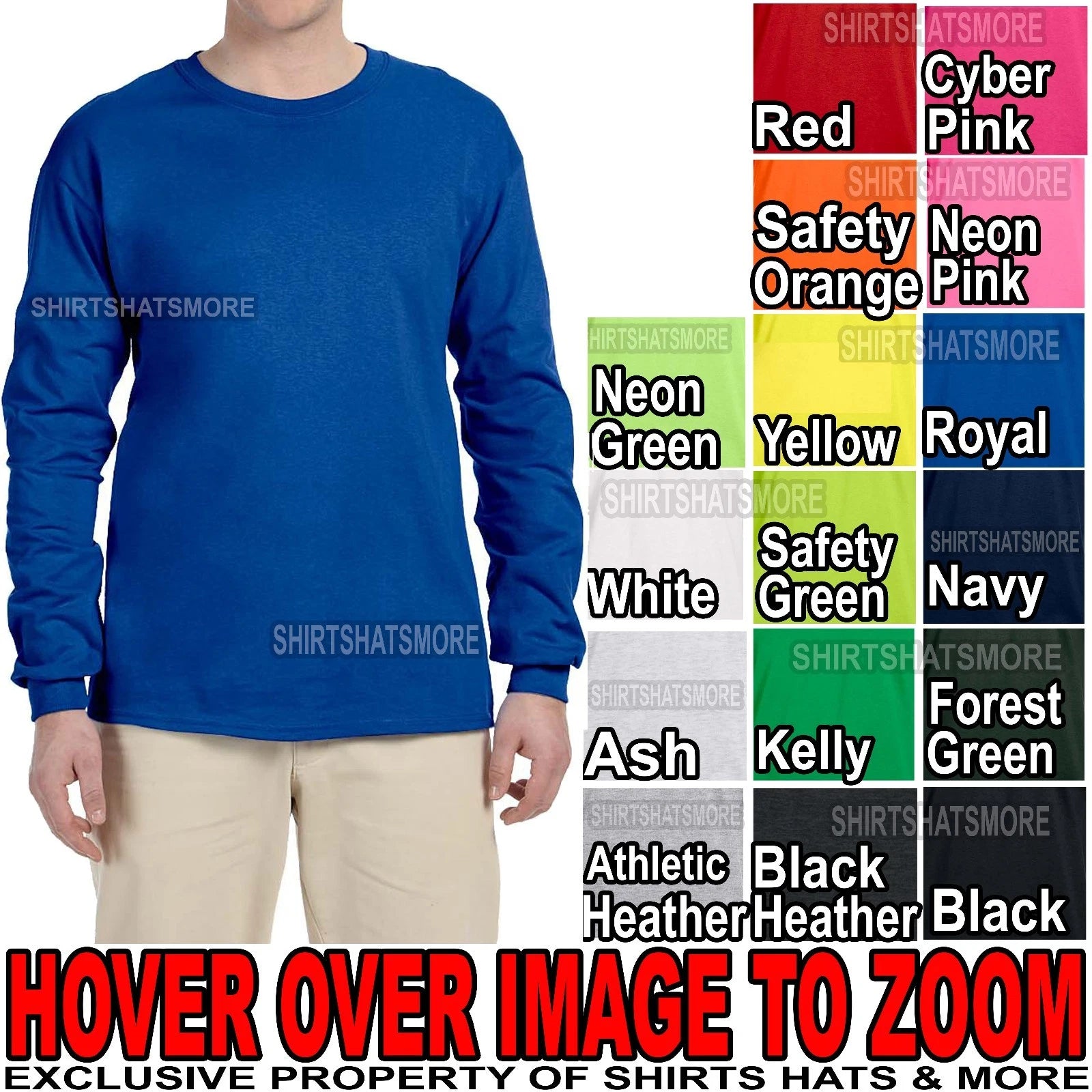 MENS Long SLEEVE T-Shirt Fruit of the Loom PRESHRUNK Heavy Cotton S-XL 2XL 3XL