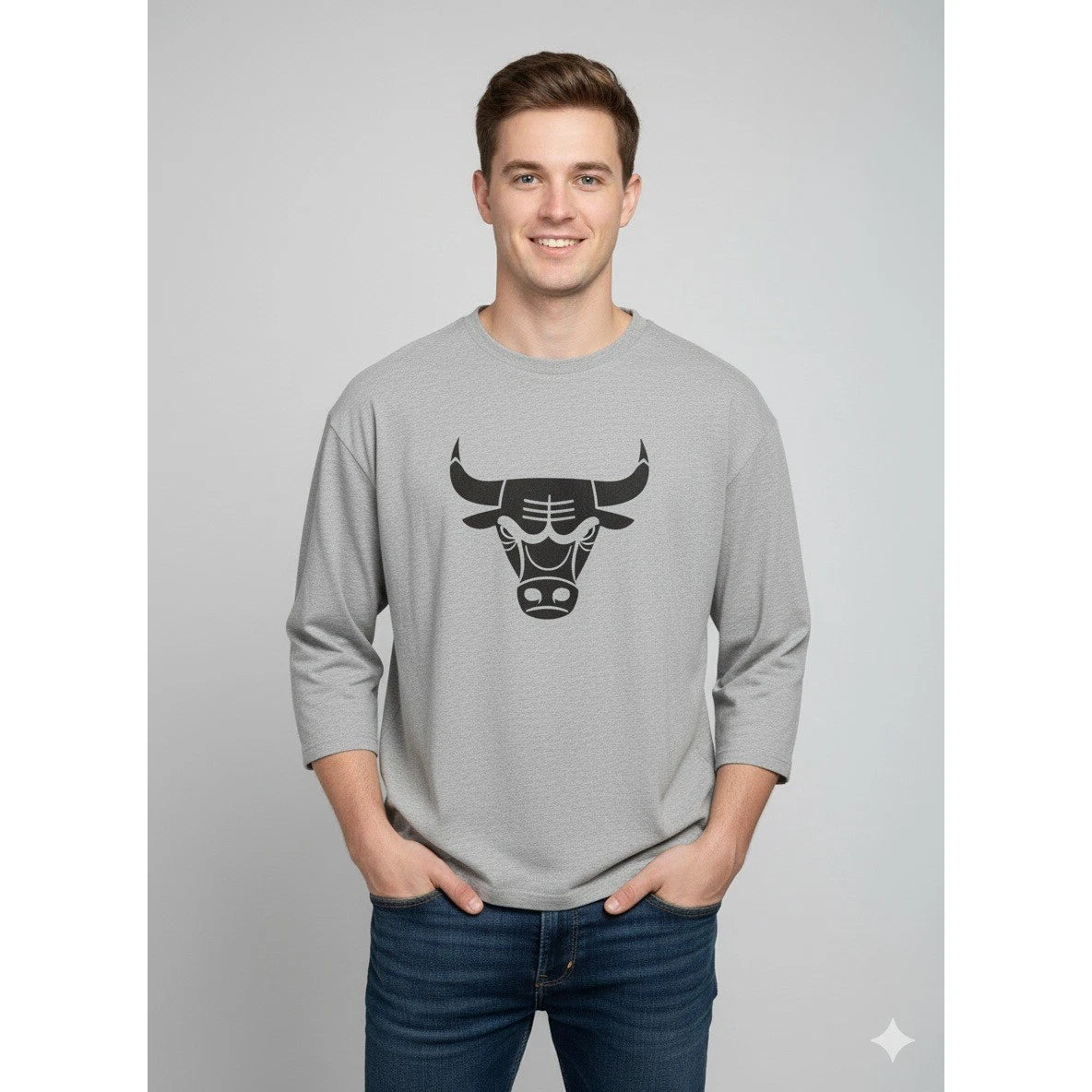 NBA Chicago Bulls Gray Graphic Crew Neck 3/4 Sleeve Shirt Sports Men's Size L