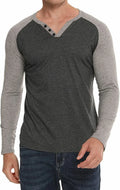 New Mens Henley Shirt T-shirts shirts Long Sleeve Cotton Pullover Comfy Button
