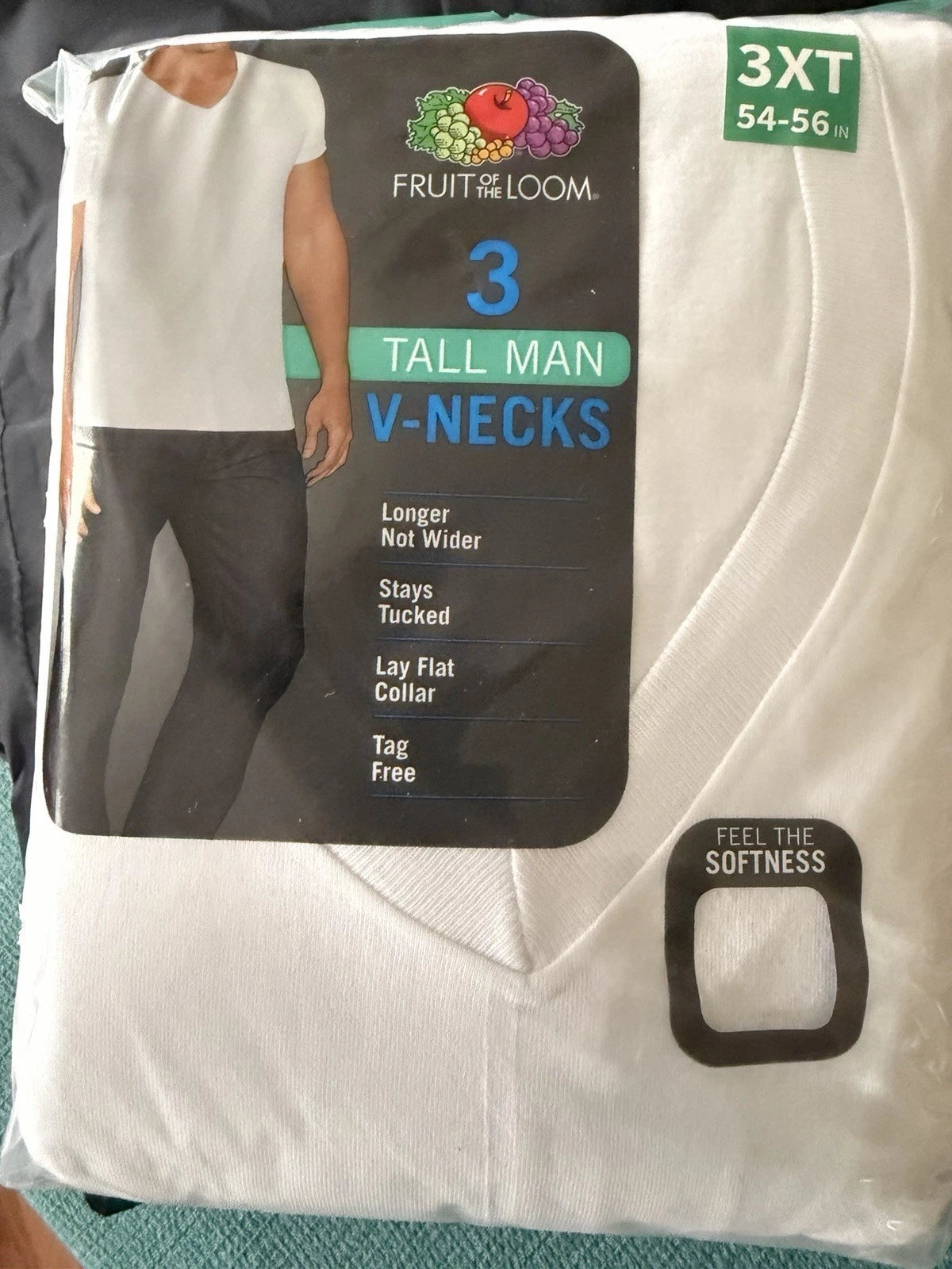 Fruit of the Loom Men's Size Tall Man White V-Neck 3-Pack, 3XT 54-56
