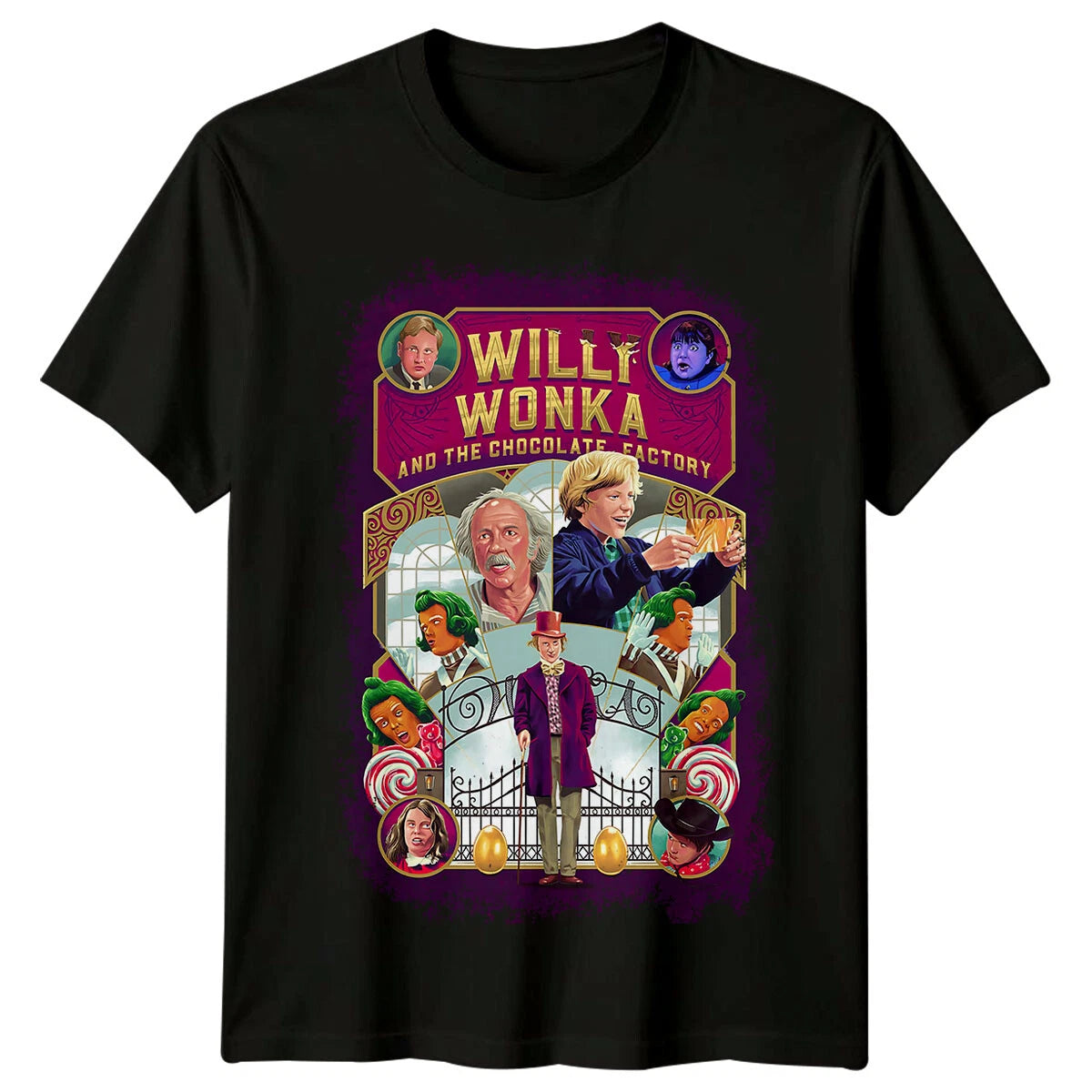 Willy Wonka & the Chocolate Factory (1971) Movie Poster Inspired T-Shirt Retro