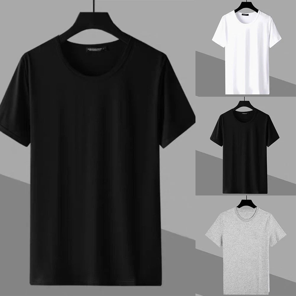 Casual Slim Fit T Shirt with Round Neck Men's Fashion Solid Color Tee Top