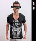 Pistol Boutique Men's Fitted Black Deep V neck MARILYN MONROE SKULL FEAR T-shirt