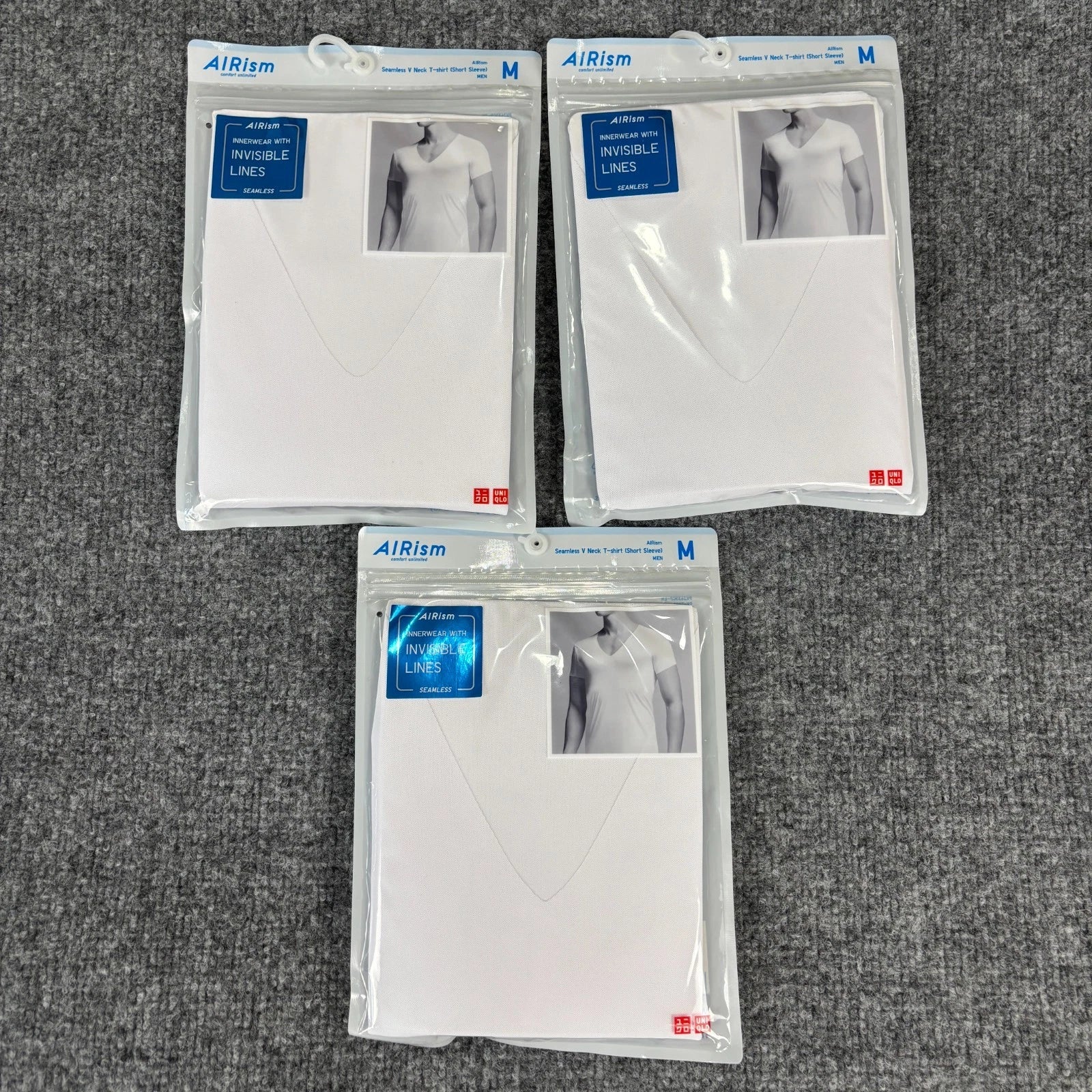 Lot of 3 Uniqlo Airism V-Neck Short Sleeve T Shirt Size Medium