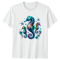 Vibrant Galaxy Seahorses Starfish T-Shirt Seahorse Art Marine Life Birthday