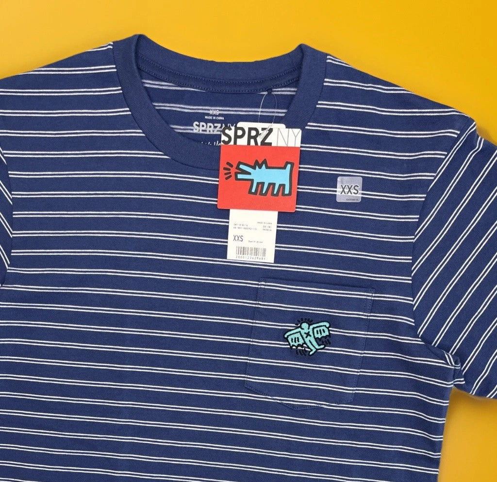 Keith Haring x Uniqlo SPRZ NY Shirt  2XS Striped Pocket Embroidered Pop Art NWT