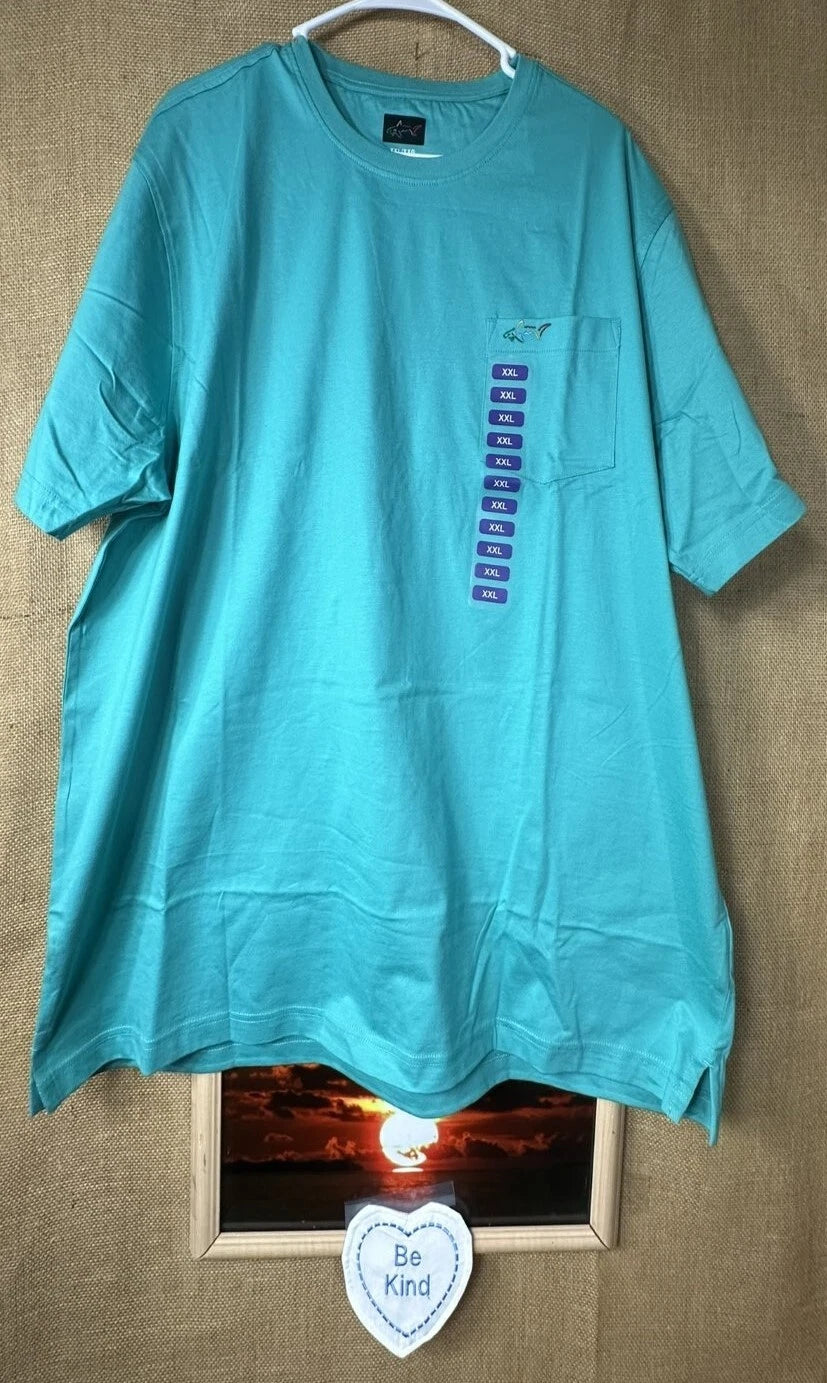 Greg Norman Men's Soft 100% Cotton Short Sleeve Pocket T-Shirt Bright Aqua XXL
