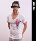 Pistol Boutique Men's Slim Fit Cotton White Deep V Neck Short Sleeve T-Shirt