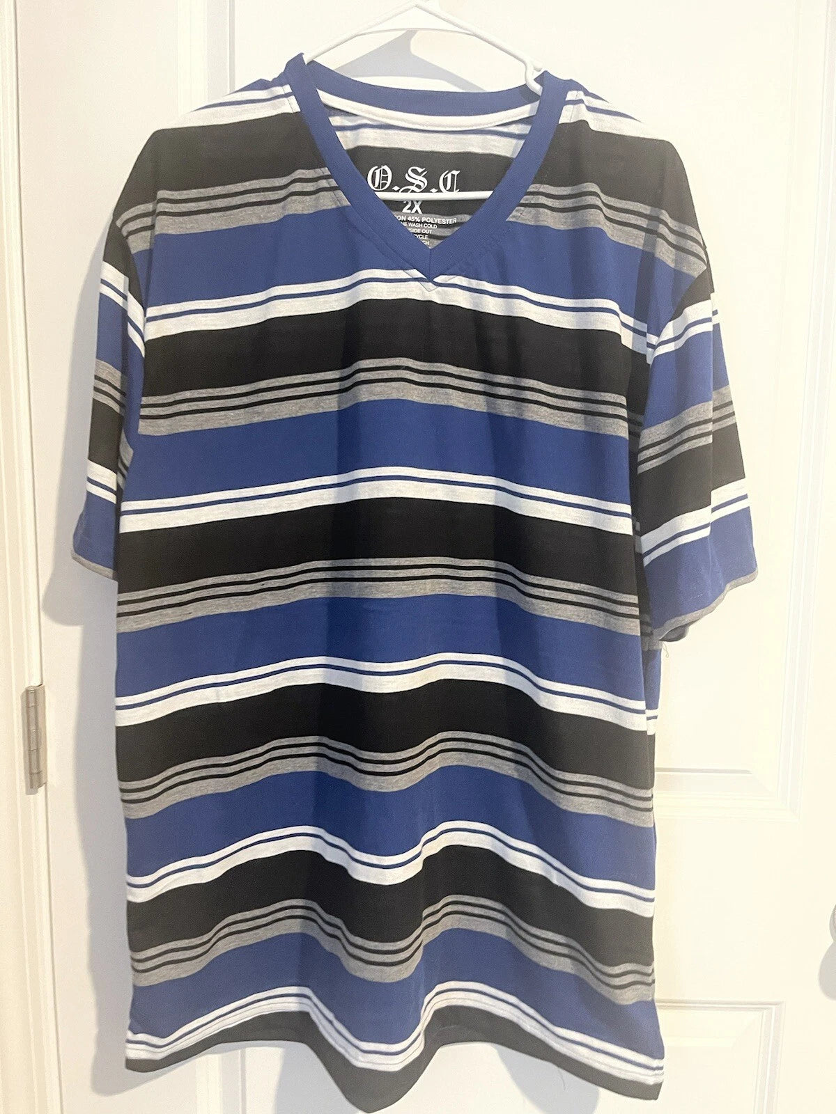 OSC Mens Size 2X Stripes V Neck Short SleevesY2K Skater Casual Surfer