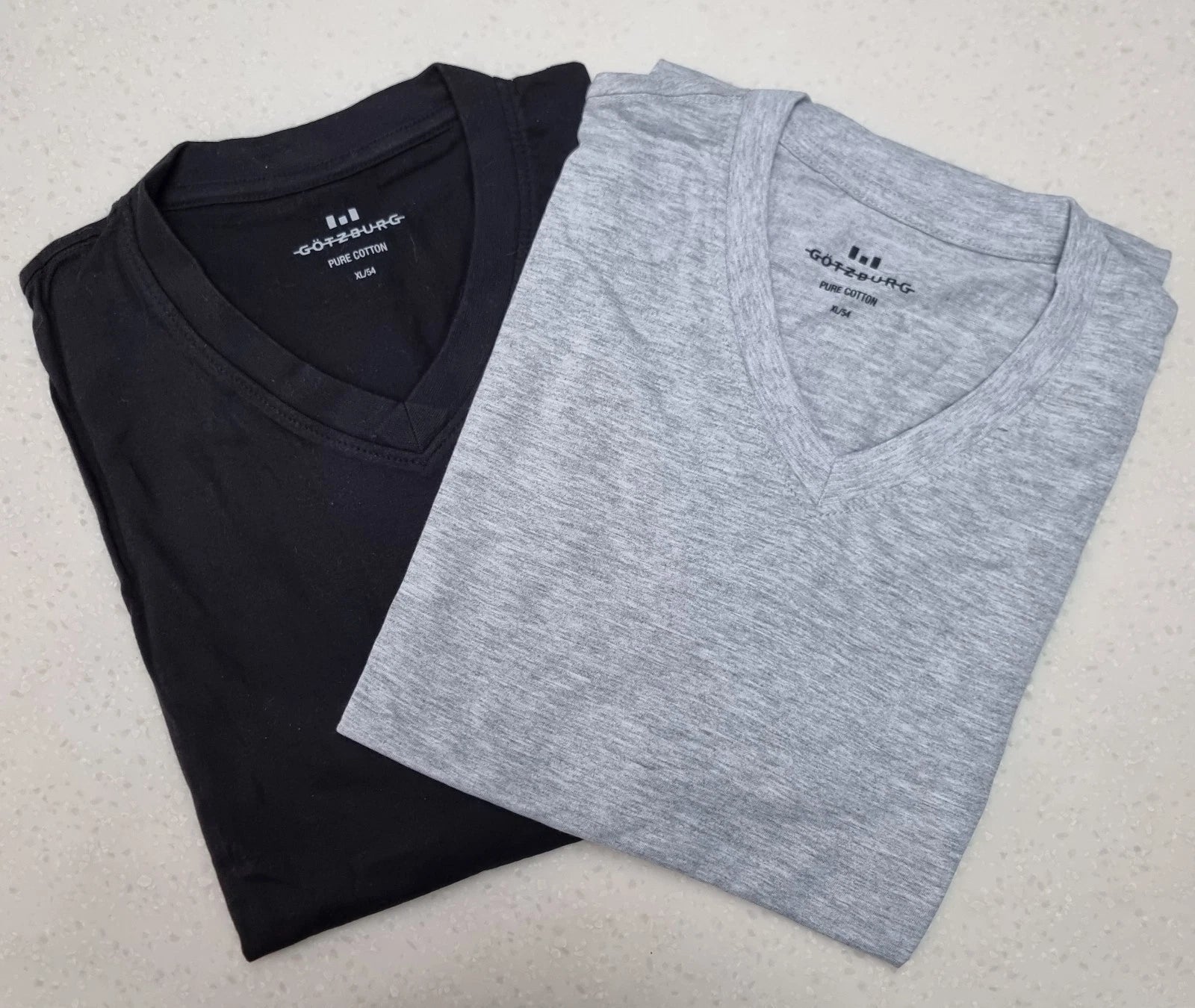 2 Pack. Men's V Neck Short Sleeve T-Shirt. Black & Grey. Size XL. 100%  Cotton.