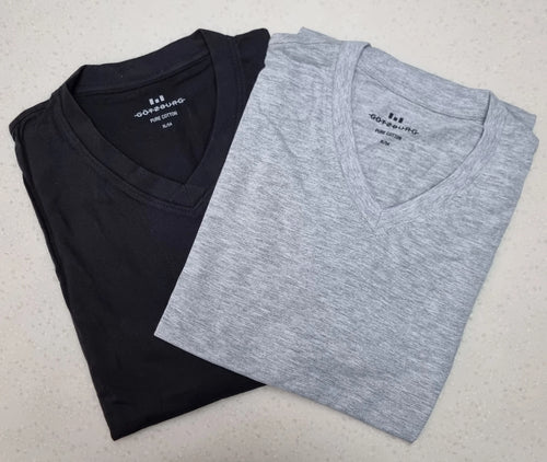 2 Pack. Men's V Neck Short Sleeve T-Shirt. Black & Grey. Size XL. 100%  Cotton.