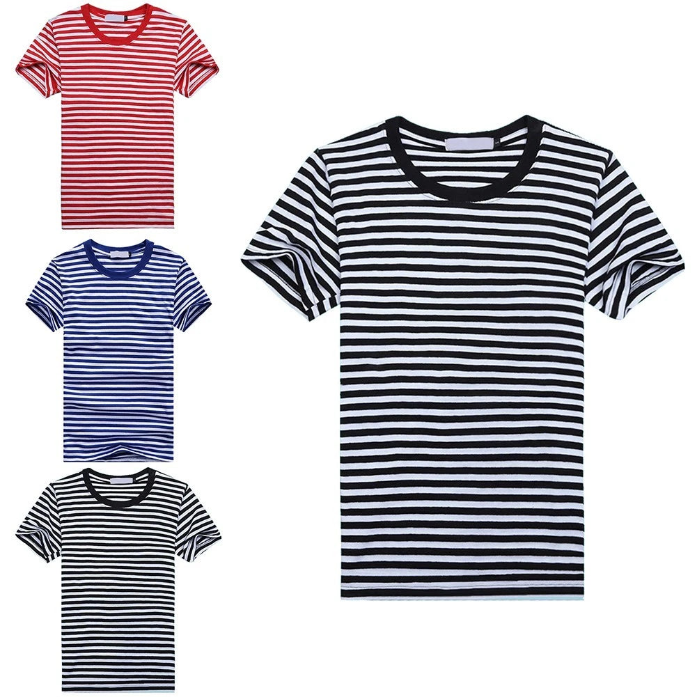 Men Vacation Holiday Striped Slim Fit Skin-friendly Short-sleeved Sports