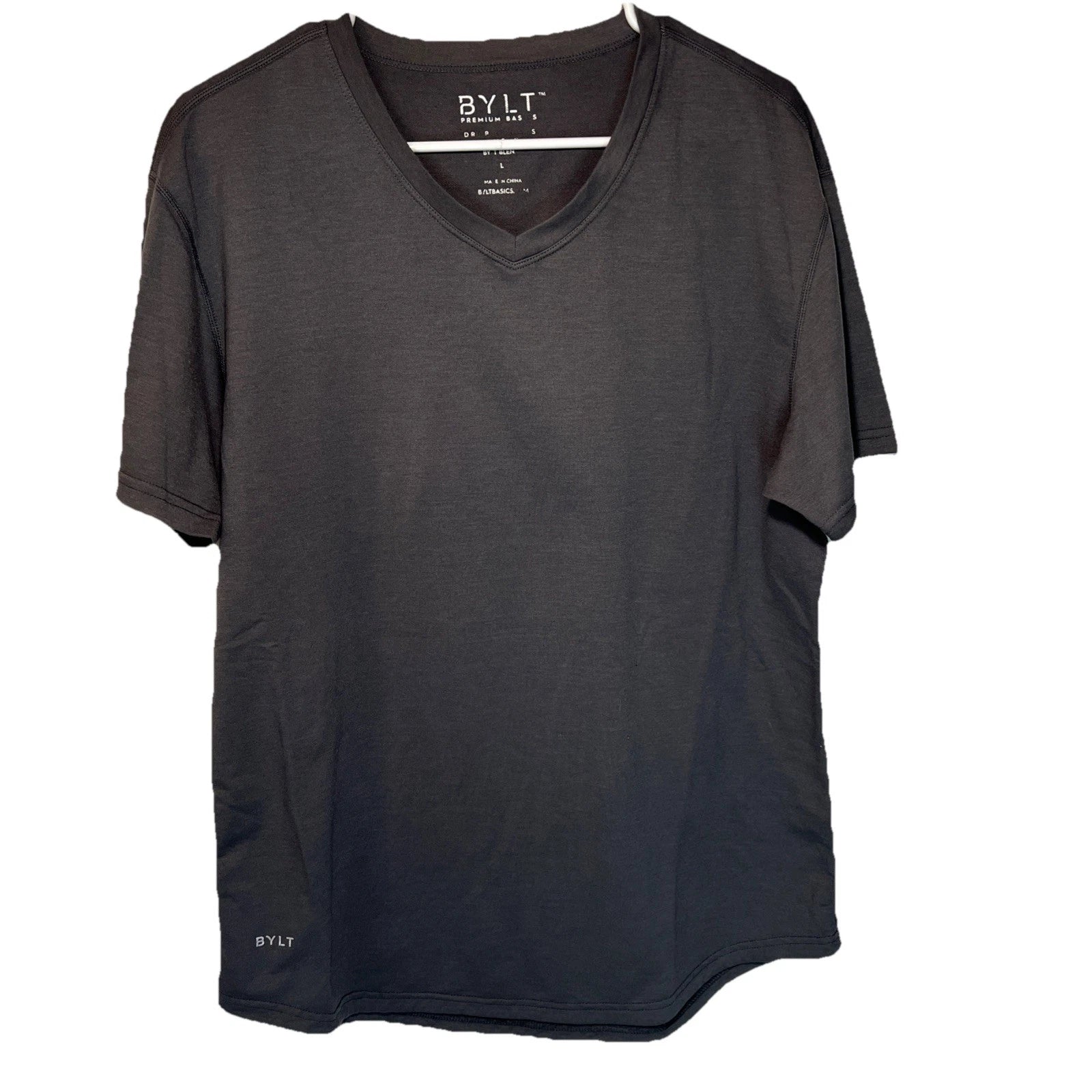Bylt Shirt Mens Size Large Gray Drop Cut V Neck Short Sleeve Tee Casual Preppy