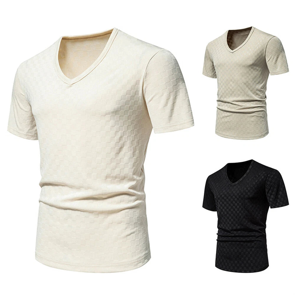 Men's Short Sleeve Fashion T-Shirt Classic Casual Slim V-neck Shirts