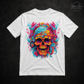 Colorful Skull Graphic T-Shirt Black or White Unisex Streetwear Art Tee