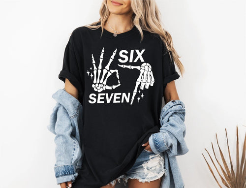 6 7 Meme Shirt, Funny Skeleton Hands Tee, Halloween hirt, Six Seven T-shirt