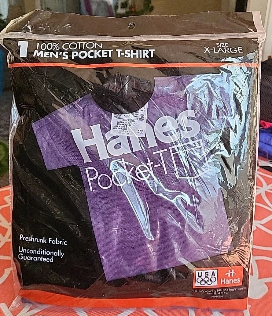 Vintage Hanes Men's XL Pocket T Shirt Purple New Grape Cotton 1994 NOS 90's USA