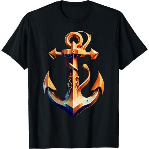 sailing boat nautical orange navy ship sailor anchor graphic T-Shirt Made in USA Hoodie, Sweatshirt | CiraTrend.com
