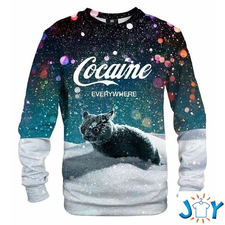Snow Cat Cocaine Everywhere 3D Sweatshirt & Hoodie