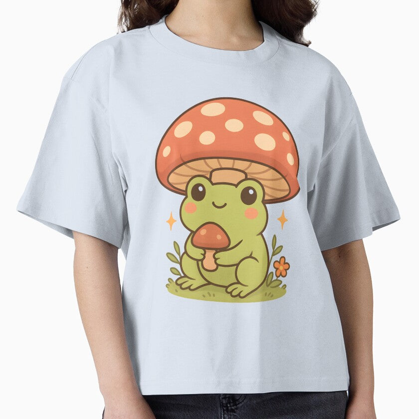 Cottagecore Kawaii Frog with Mushroom | Cute Frog Aesthetic Illustration by OsasChild