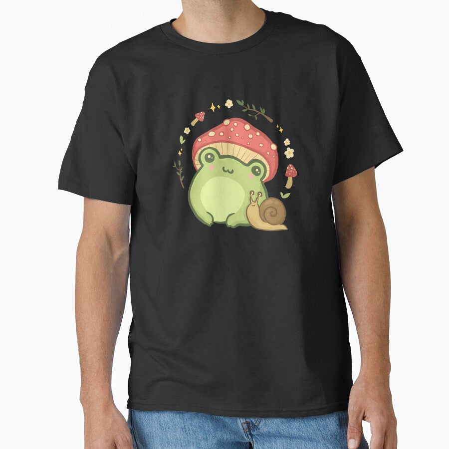Cute Kawaii Frog with Toadstool Mushroom Hat and Snail: Cottagecore Aesthetic Love by MinistryOfFrogs