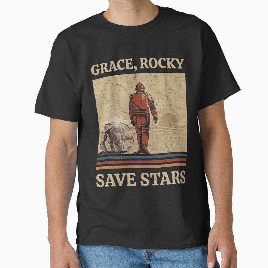 Grace, rocky save stars Project Hail Mary Amazing Rocky The Alien Neon Portrait T-Shirt by ChockletBoy